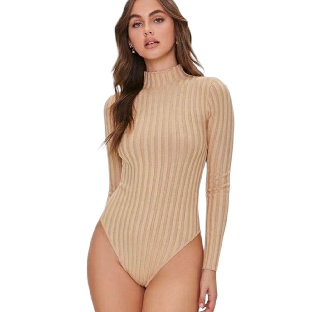 Roma Concept Collection Beige Ribbed Bodysuit NWT